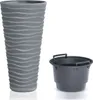 A tall, grey planter with a wavy texture and a separate grey insert are shown against a white background. Voir les images du produit