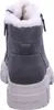 The back view of a grey winter boot with a thick white sole and white fur lining. Produktbild-Vorschau