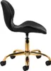 A black cosmetic stool with a gold base and wheels, shown from the side against a white background. Produktbild-Vorschau