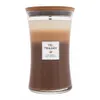 A tri-colored candle in a glass jar with a wooden lid. Náhled obrázku produktu