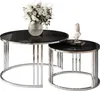 LORI GLASS 2in1 runder Couchtisch silber Chrom / Schwarzes Produktbild-Vorschau 1