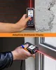 Two images showing a person using a laser distance measurer in different settings. Produktbild-Vorschau