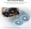 Close-up of rotating mopps on a robotic vacuum cleaner, with a smaller inset image showing the mopps in action on a floor. Produktbild-Vorschau