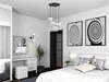 A modern bedroom with a pendant light, artwork, and furniture. Produktbild-Vorschau