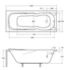 Technical drawing of a bathtub with dimensions and measurements. Produktbild-Vorschau