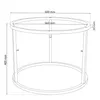 A technical drawing of a round table base with dimensions indicated. Voir les images du produit