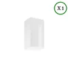 A white, high-gloss kitchen cabinet module is shown against a white background. A green circle with 'X1' inside is in the top right corner. Produktbild-Vorschau