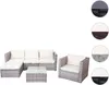 A poly-rattan garden furniture set with cushions and a glass-top coffee table, presented on a white background. Podgląd zdjęcia produktu