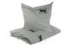 A folded duvet cover and pillowcase set with a cat pattern, displayed on a white background. Produktbild-Vorschau
