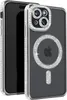 A clear, professional shot of a phone case with a diamond-like rim and a magnetic ring, placed next to a phone. Náhled obrázku produktu