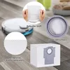 A collage of images showing details of dust bags for a robot vacuum cleaner, including material texture, closure, and the bag itself. Produktbild-Vorschau