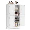 A white bathroom cabinet with its doors open, displaying shelves stocked with toiletries and towels. Produktbild-Vorschau