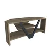 A corner TV stand with a wood grain finish and black metal accents. Anteprima dell’immagine prodotto