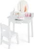A white children's vanity table and chair set with a lighted mirror. Náhled obrázku produktu