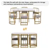 A dining table and chairs set shown in two configurations: one with chairs pulled out and another with chairs tucked in. Anteprima dell’immagine prodotto