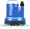 A blue submersible pump with a black base, shown with water spraying from the bottom. Anteprima dell’immagine prodotto