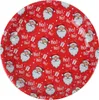 A round plate with a repeating pattern of Santa Claus faces and the text 'Ho!' on a red background. Produktbild-Vorschau