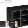 Collage showcasing a black shoe cabinet with text and smaller inset images highlighting features like 'Furnished MDF' and 'Comfortable Padding'. Náhled obrázku produktu