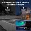 Split image showing a pool area at night, with one side in black and white infrared view and the other in color with artificial lighting. Produktbild-Vorschau