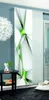 A modern living room with a sliding door panel featuring an abstract green and white design. Produktbild-Vorschau
