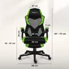 A gaming chair with dimensions indicated by measurement lines and text. Produktbild-Vorschau