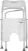 A white foldable shower chair is shown from the front. Produktbild-Vorschau