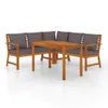 A wooden garden dining set with gray cushions on a white background. Produktbild-Vorschau
