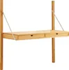 A wall-mounted desk made of bamboo with two drawers, supported by metal brackets and attached to vertical wooden poles. Voir les images du produit