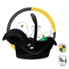A black baby car seat with a diagram of a crash test dummy behind it, within a circular graphic. Náhled obrázku produktu