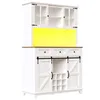 A white hutch and buffet cabinet with sliding barn doors and a wine rack is shown against a white background. Anteprima dell’immagine prodotto