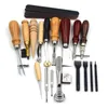 A collection of leather crafting tools laid out on a white background. Voir les images du produit