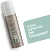 A bottle of Wella Professionals EIMI Nutricurls Curl Shaper is shown diagonally on a white background, with a mint green overlay containing text on the right side. Produktbild-Vorschau
