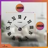A large, modern wall clock with Roman numerals is displayed on a wall. The clock has a 3D mirror effect and is shown with size indicators. Náhled obrázku produktu