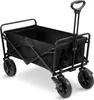 A black foldable wagon with a handle and four wheels, shown on a white background. Produktbild-Vorschau
