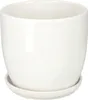 A white ceramic plant pot with a matching saucer, isolated on a white background. Produktbild-Vorschau