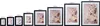 Multiple picture frames of varying sizes arranged in a line. Produktbild-Vorschau