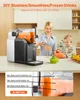 A woman and a child are in a kitchen, making drinks with a slush machine. The image also includes a diagram showing water levels. Produktbild-Vorschau