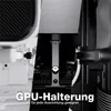 A collage of close-up shots of a computer case component, likely a GPU bracket, with text overlay. Produktbild-Vorschau