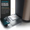 A close-up view of a toaster's crumb tray being cleaned, with text explaining the cleaning process. Produktbild-Vorschau