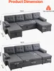 Diagrams showing the dimensions of a U-shaped sofa. Voir les images du produit