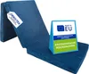 A blue folding mattress is shown on a white background with informational tags. Náhled obrázku produktu