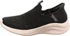 A side view of a black Skechers slip-on sneaker with a light pink sole. Náhľad obrázku produktu