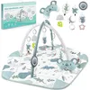 A product shot of a baby play mat and its packaging, with various accessories displayed. Voir les images du produit
