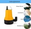 A yellow and black submersible pump is shown next to circular images illustrating its various uses, such as watering plants, washing a car, and use on a boat. Náhľad obrázku produktu