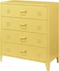 A yellow metal dresser with four drawers is shown from the front on a white background. Voir les images du produit