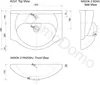 Technical drawing of a sink with dimensions shown from top, front, and side views. Produktbild-Vorschau