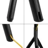 A collage of four close-up images showing details of a black stand, likely for a TV mount, focusing on cable management features. Podgląd zdjęcia produktu