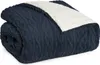 A folded navy blue blanket with a white sherpa lining is shown against a white background. Produktbild-Vorschau