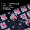 A close-up view of hot-swappable keyboard switches, with text overlay highlighting their features. Anteprima dell’immagine prodotto