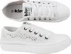 A top-down view and a side view of white lace sneakers. Voir les images du produit